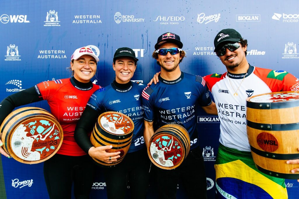 Carissa Moore, Tyler Wright, Griffin Colapinto e Gabriel Medina (Crédito da Foto: @WSL / Aaron Hughes)