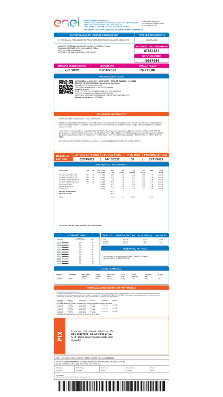 Enel Rio complementa a fatura de energia com o campo de pagamento via PIX, que será disponibilizado em breve