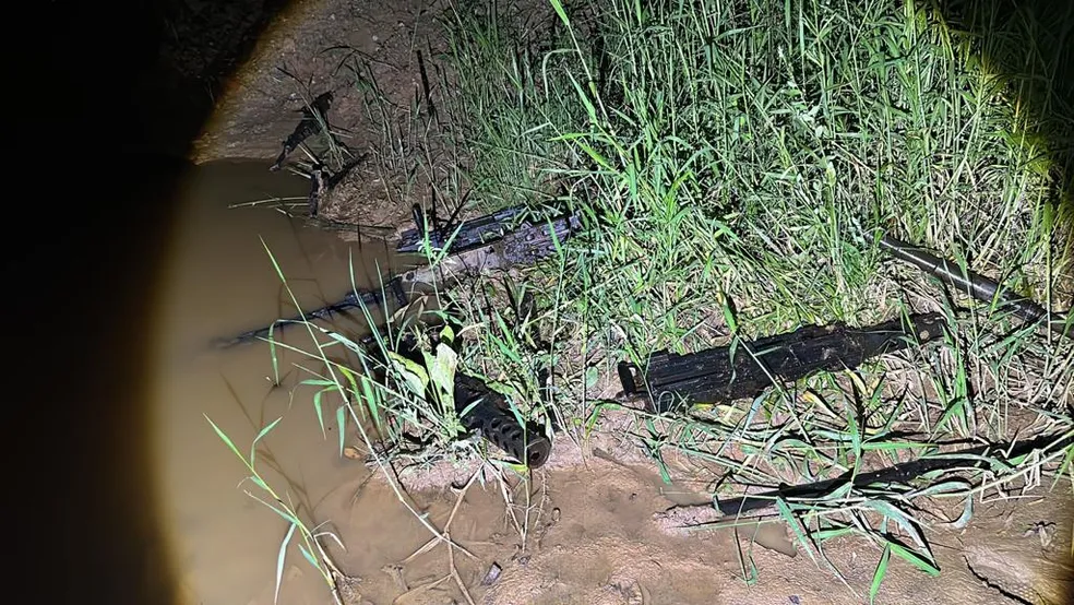 Nove armas foram encontradas na lama em São Roque, interior paulista, segundo a polícia — Foto: Divulgação/Polícia Civil