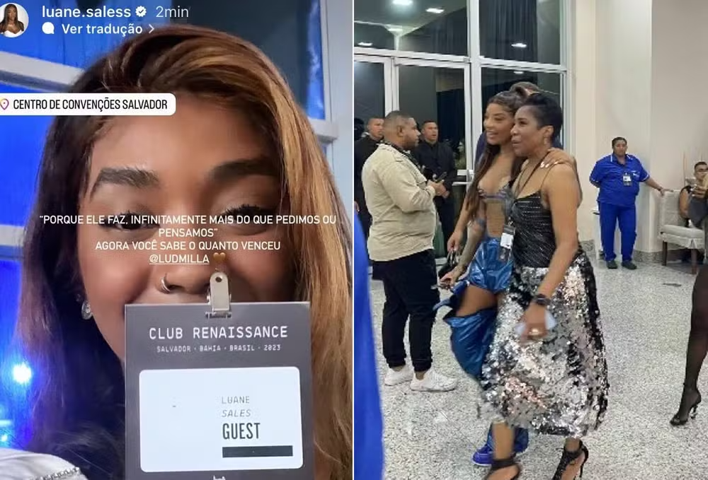 Luane Salles, irmã de Ludmilla, com a credencial do evento, e a cantora — Foto: Reprodução/Instagram