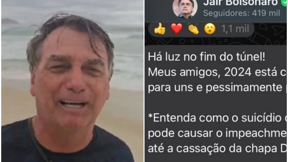 Jair Bolsonaro difunde texto bizarro em que cita suicídio para falar em "luz no fim do túnel" - Reprodução