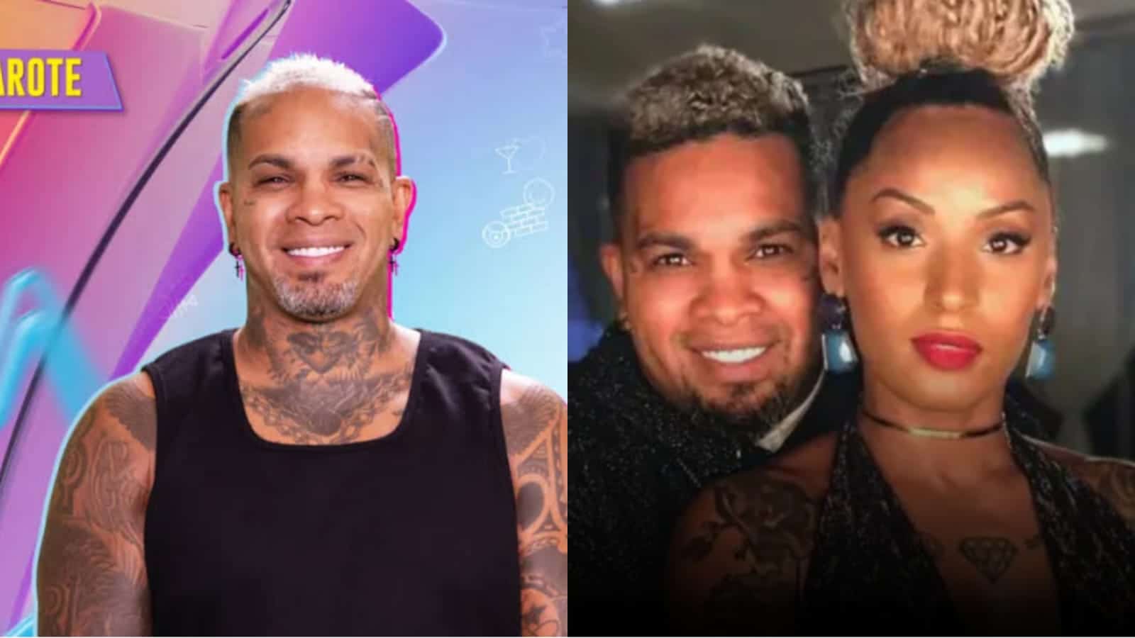 Rodriguinho em seu anuncio para o BBB24, e Rodrigo ao lado de sua ex-esposa Nanah Damasceno Foto: Reprodução