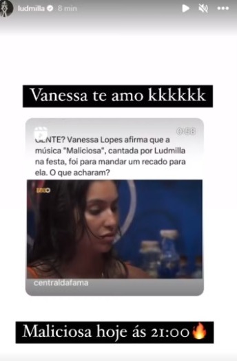 Ludmilla ri de Vanessa Lopes, que achou que música sua seria um recado para ajudá-la no BBB. Foto: Reprodução