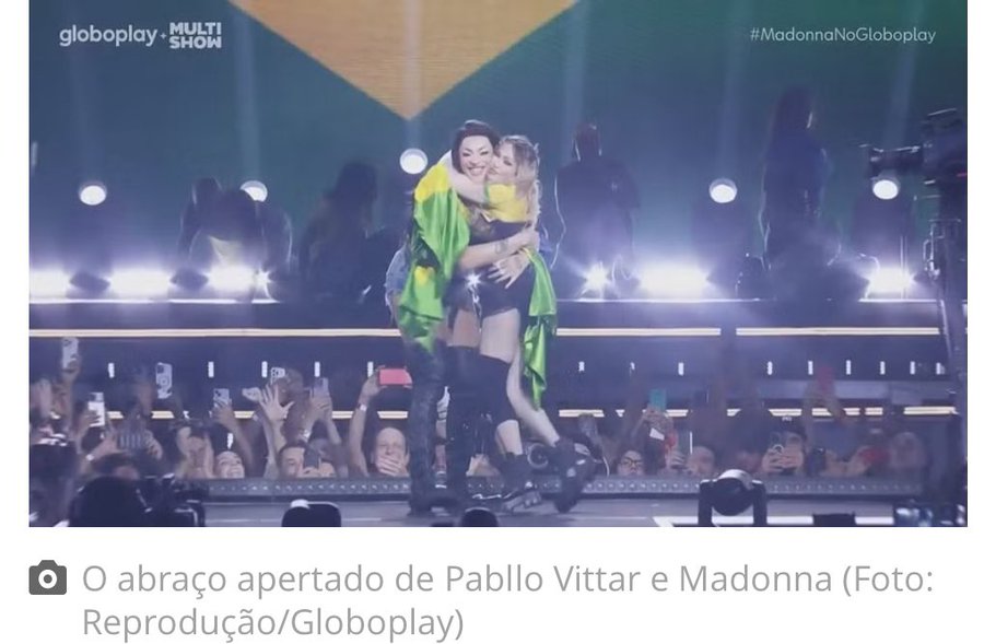 Madonna e Pabllo Vittar em show no Rio de Janeiro - Foto: Reprodução