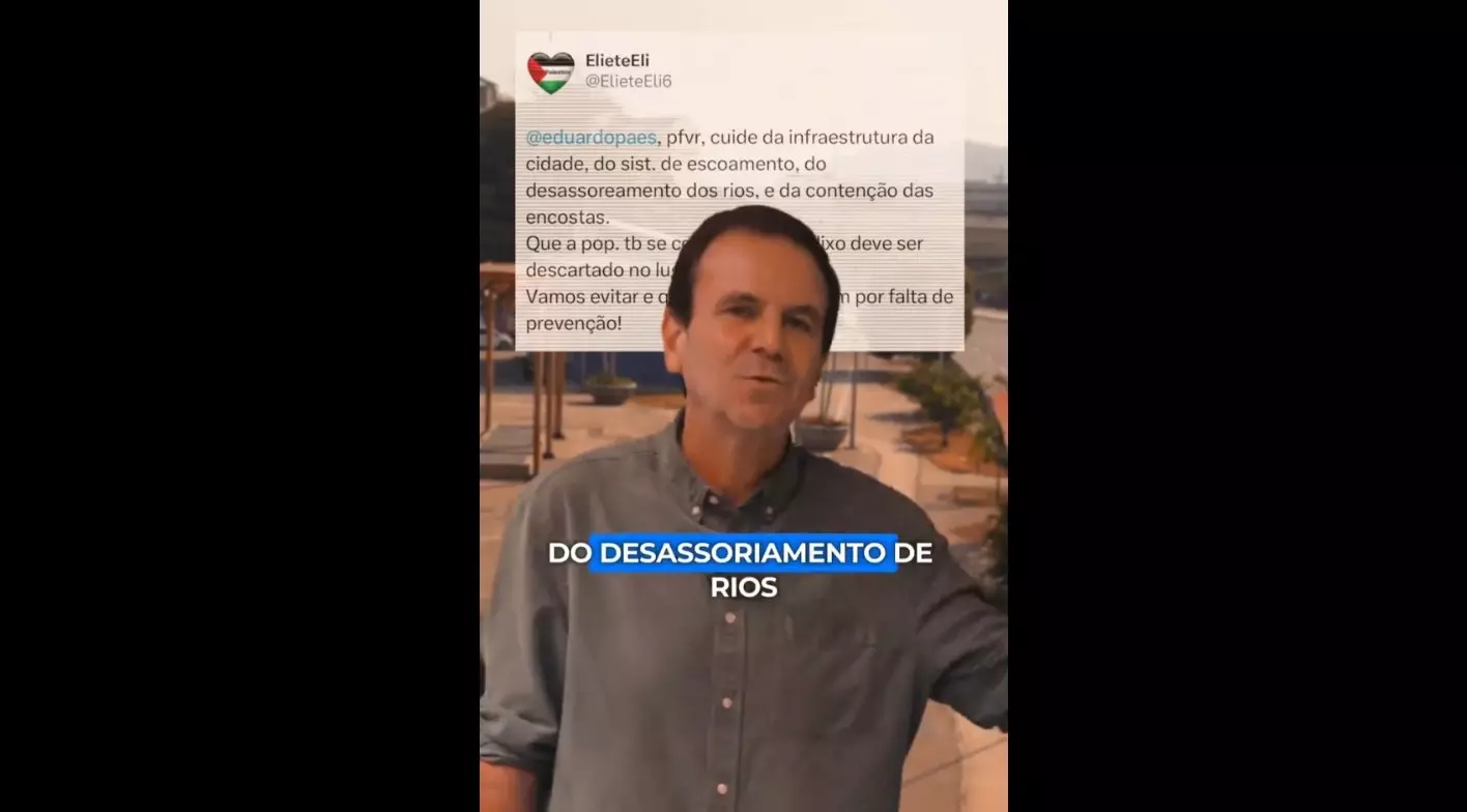 Eduardo Paes em vídeo publicado no X, respondendo críticas sobre infraestrutura no Rio de Janeiro