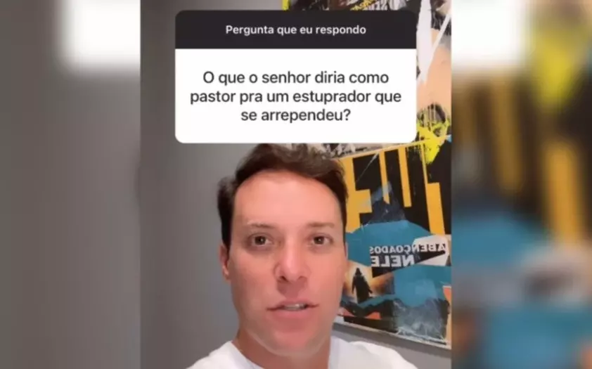 Questionado por seguidor, o pastor bolsonarista André Valadão afirmou que Deus perdoaria um estuprador que “se arrependeu”. Foto: Reprodução