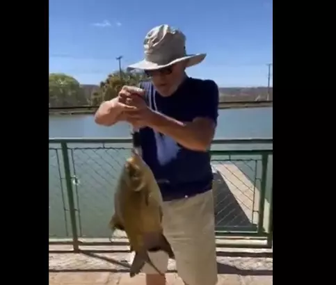 O presidente Luiz Inácio Lula da Silva (PT) pescando na Granja do Torto, em Brasília. Imagem: Reprodução.