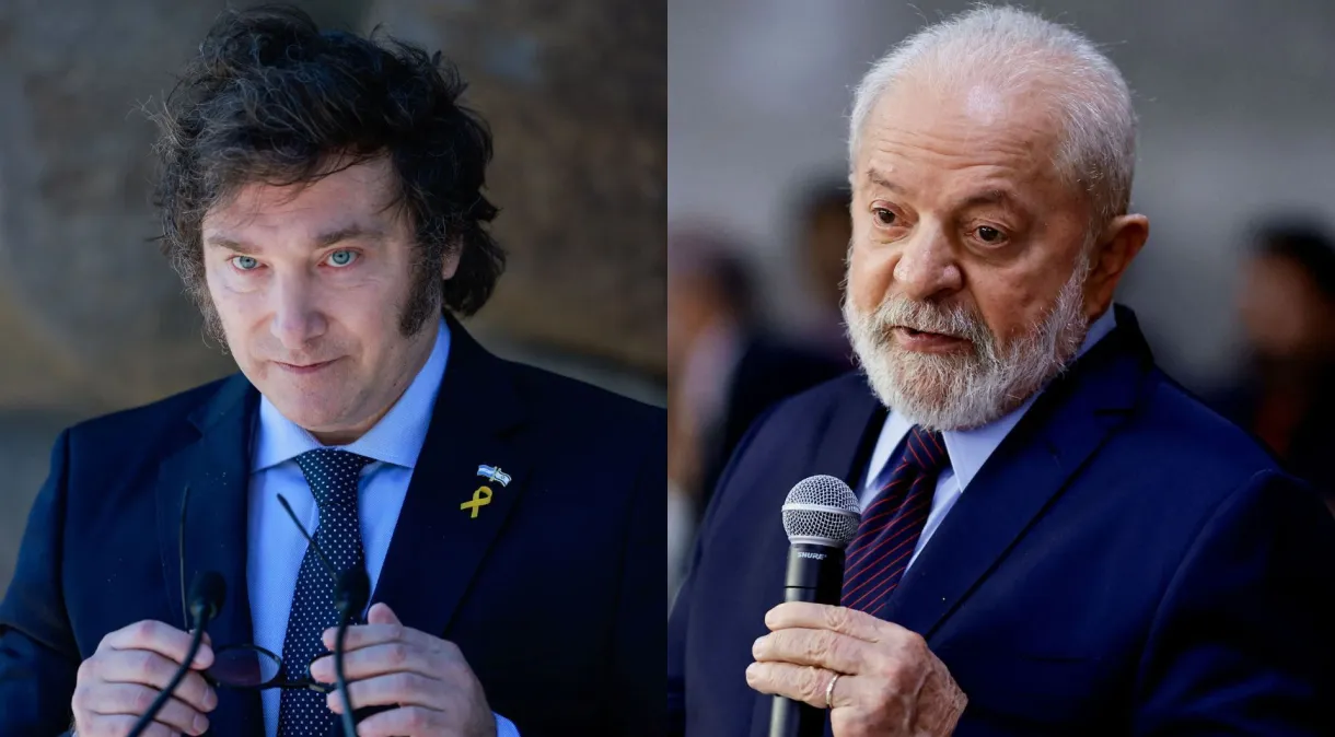 Os presidentes da Argentina, Javier Milei, e do Brasil, Lula. Foto: Reuters