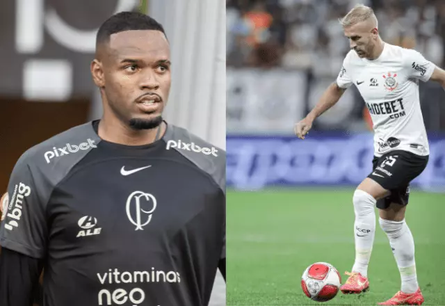 O goleiro Carlos Miguel e o atacante Pedro Henrique, do Corinthians. Foto: Reprodução