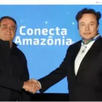 Bolsonaro e Musk em encontro anunciando “parceria” no projeto “Conecta Amazônia”