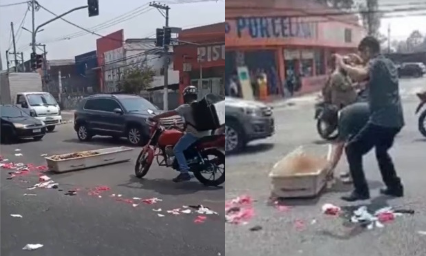 Caixão com corpo cai em rua de SP