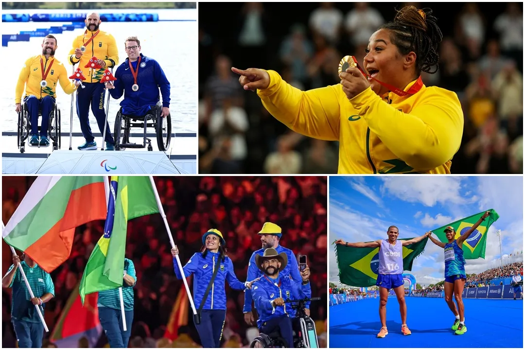 Canoagem, halterofilismo e a maratona encerraram a participação brasileira em Paris. Carol Santiago e Fernando Rufino foram os porta-bandeiras na Cerimônia de Encerramento. Fotos: CPB