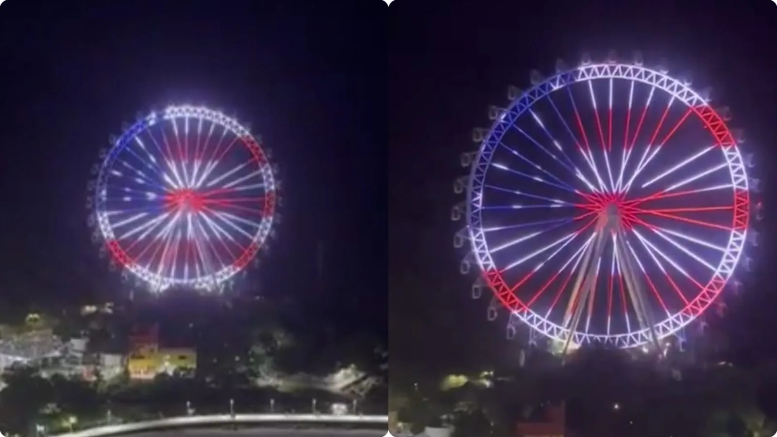 Bandeira americana projetada em roda gigante de Balneário Camboriú (SC) para comemorar a vitória de Trump. Reprodução