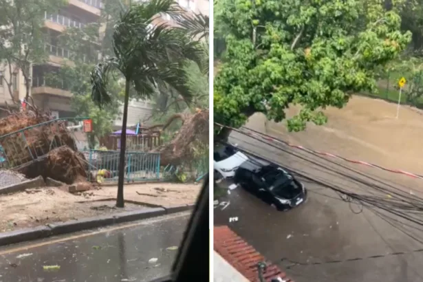 Registros do temporal desta tarde na Zona Sul do Rio. Foto: Reprodução/Redes socias