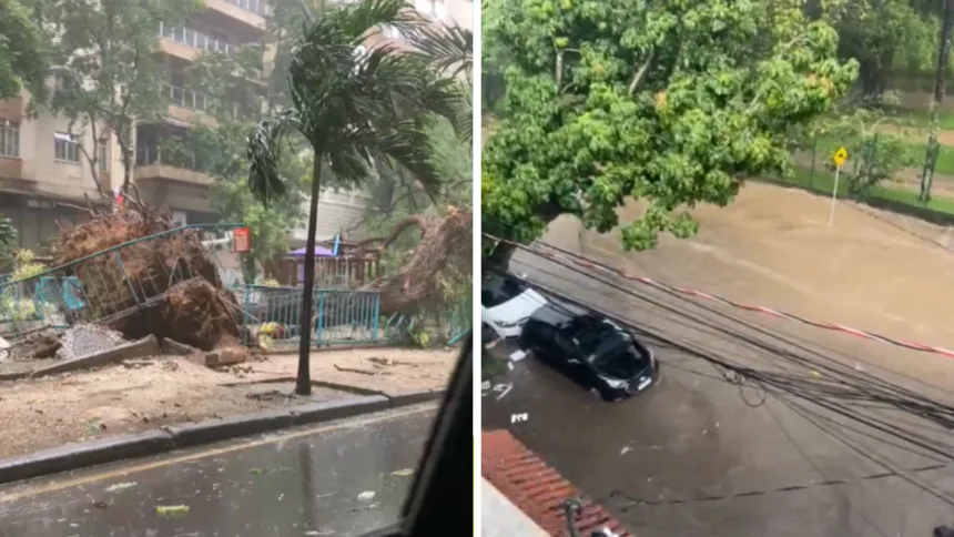 Registros do temporal desta tarde na Zona Sul do Rio. Foto: Reprodução/Redes socias