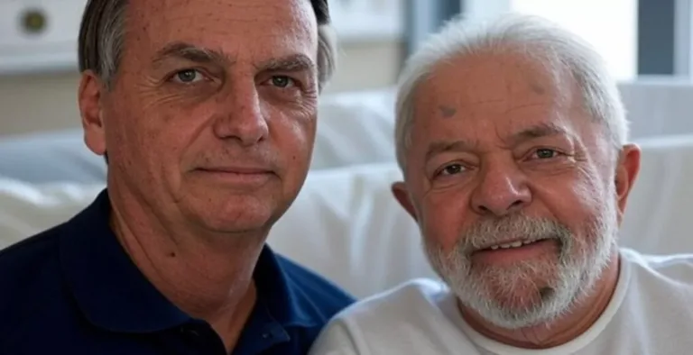 Montagem de Jair Bolsonaro (PL) ao lado do presidente Lula (PT) no hospital. Foto: reprodução