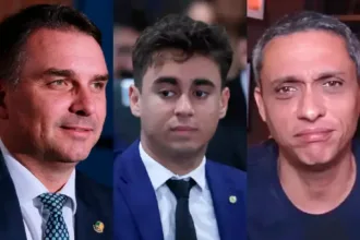 O senador Flávio Bolsonaro e os deputados Nikolas Ferreira e Gustavo Gayer. Foto: reprodução