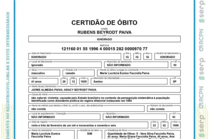 Certidão de óbito de Rubens Paiva é corrigida, reconhecendo morte violenta causada pelo Estado durante a ditadura militar no Brasil.