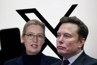 Elon Musk e Alice Weidel durante debate no X sobre temas polêmicos.