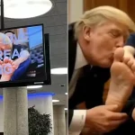 Hackers invadem sistema do governo dos EUA e exibem imagem gerada por inteligência artificial de Trump beijando os pés de Musk. Foto: Reprodução