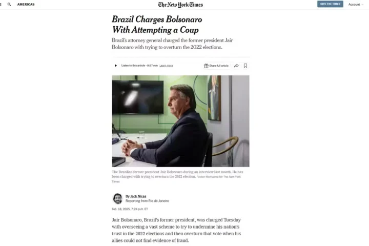 Reportagem do The New York Times fala sobre denúncia contra Bolsonaro — Foto: Reprodução