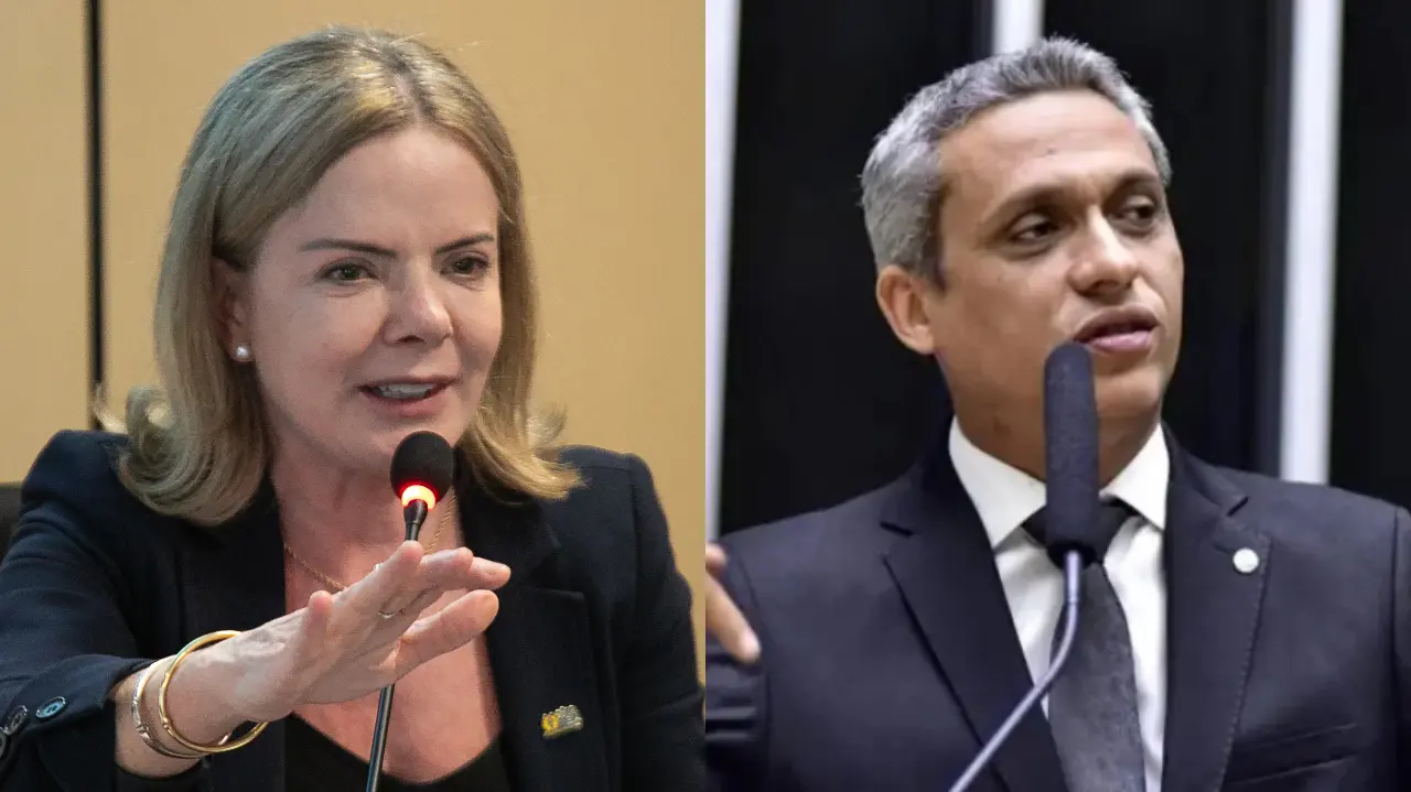 A ministra Gleisi Hoffmann e o deputado Gustavo Gayer – Reprodução