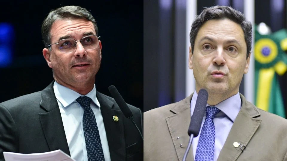 O senador Flávio Bolsonaro e o deputado Luiz Phillipe de Orleans e Bragança. Créditos: Andressa Anholete/Agência Senado/Zeca Ribeiro/Câmara dos Deputados