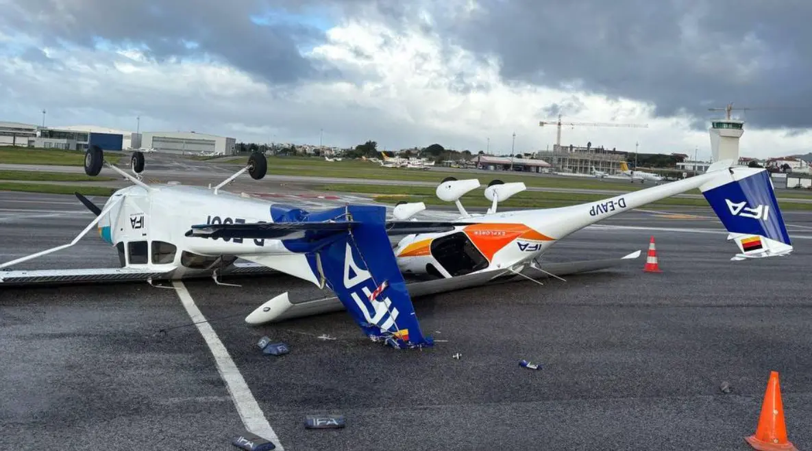 Aviões são tombados no aeródromo de Cascais, em Portugal. Foto: reprodução