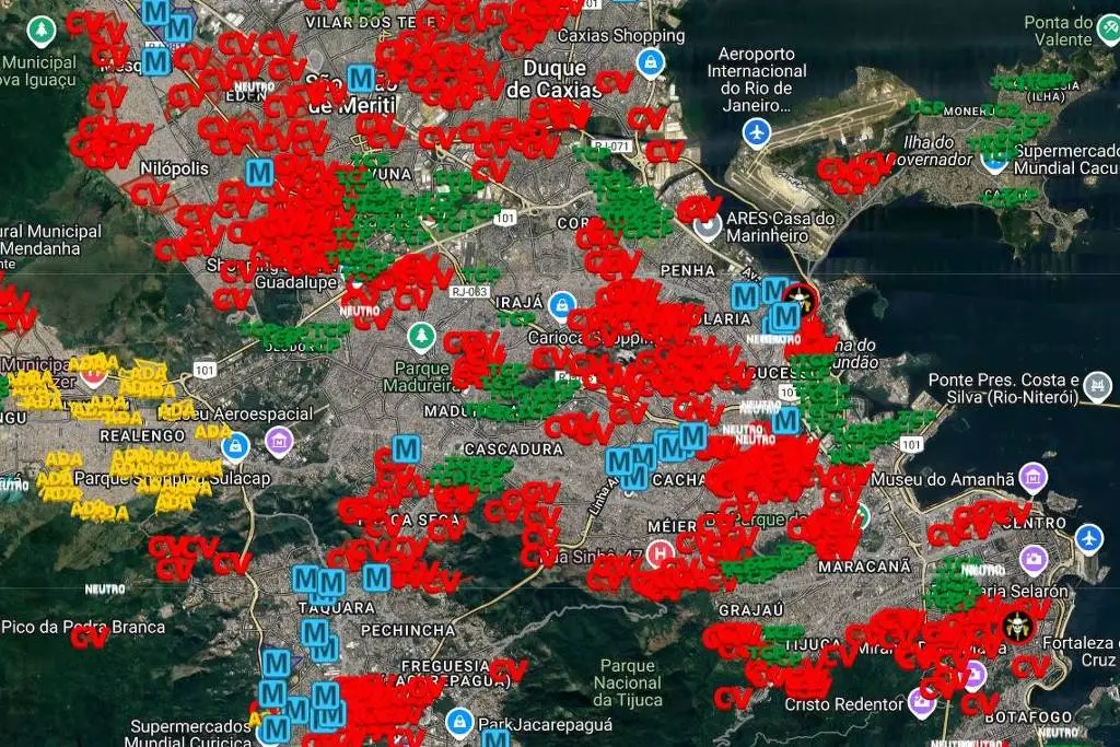 Mapa interativo mostra influência de facções em cada região da capital fluminense – Reprodução/Pega a Visão RJ