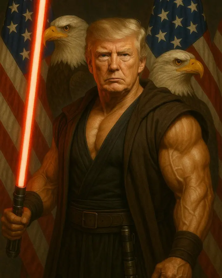 Trump posa com sabre de luz de Star Wars. Foto: Reprodução