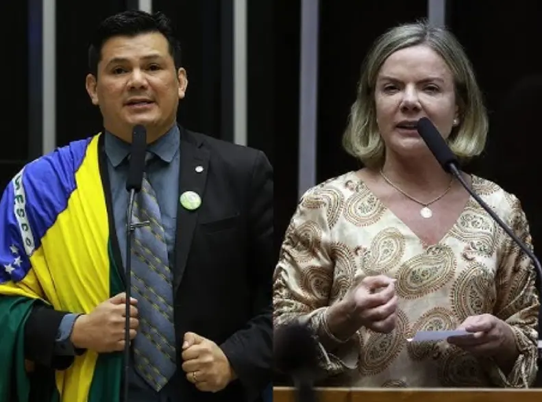 Gilvan da Federal e Gleisi Hoffmann: a Bancada Feminina do PT na Câmara repudiou os ataques misóginos do bolsonarista contra a ministra. Foto: Reprodução.