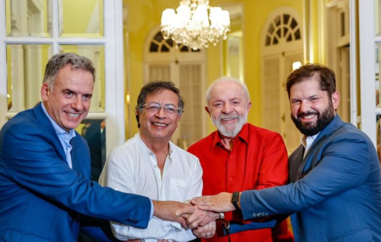 Orsi (Uruguai), Petro (Colômbia), Lula (Brasil) e Boric (Chile) se reúnem nesta segunda. Foto: Ricardo Stuckert