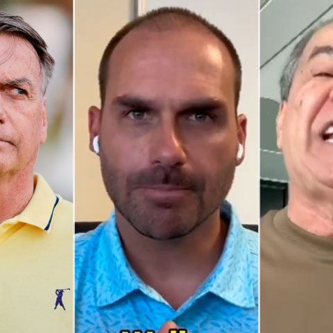 O ex-presidente Jair Bolsonaro, o deputado licenciado Eduardo Bolsonaro e o pastor Silas Malafaia (Fotos: Reprodução)