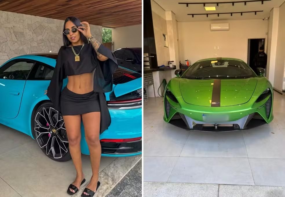 Investigação apontou que Karol Digital adquiriu carros de luxo — Foto: Reprodução Instagram Karol Digital/Divulgação Polícia Civil
