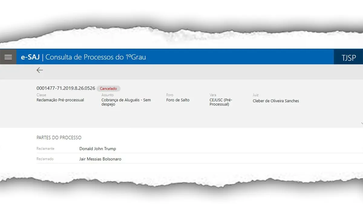 TJSP registra processo falso envolvendo Trump e Bolsonaro. Foto: Divulgação