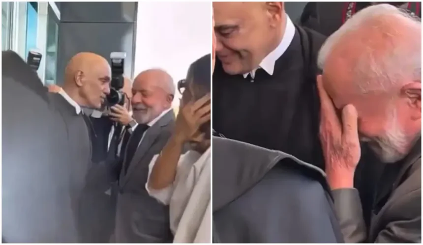 O ministro Alexandre de Moraes e o presidente Lula durante evento no STF nesta segunda (29). Foto: Reprodução