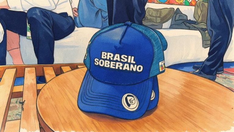 Bonés distribuídos pelo governo durante o desfile do 7 de setembro (Foto: Reprodução)