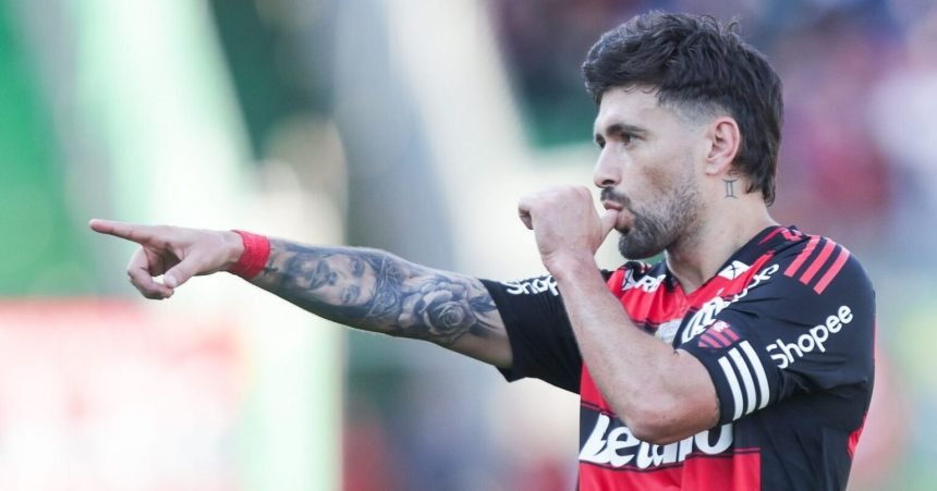 Arrascaeta comemorando gol. Foto: Gilvan de Souza/Flamengo