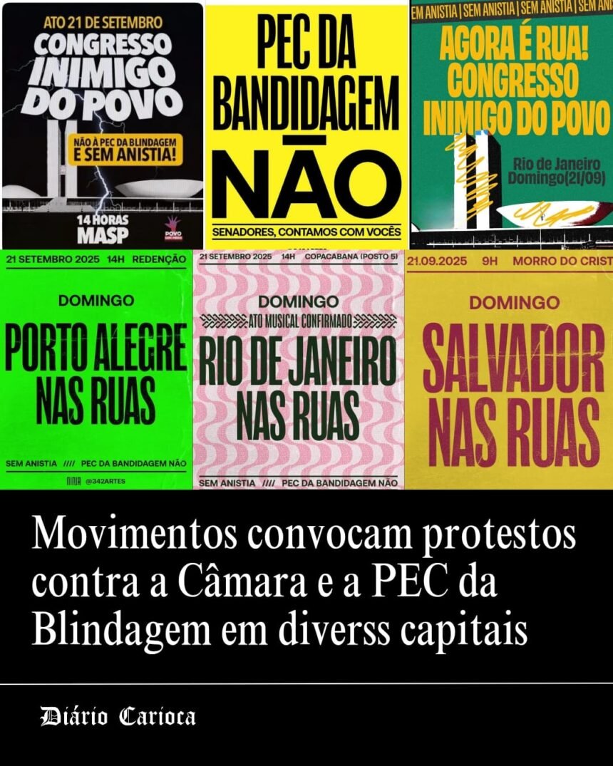 Artistas e políticos convocam atos em SP e RJ contra a PEC da Blindagem e a anistia do 8 de janeiro em defesa da democracia no Brasil.