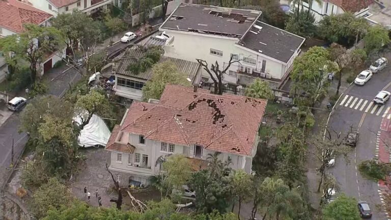Estragos causados pelo temporal no Pacaembu, em SP — Foto: Reprodução/TV Globo
