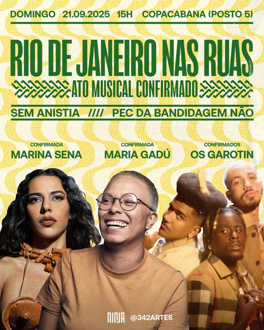 A participação de Djavan, Chico Buarque, Caetano Veloso e Gilberto Gil, junto a nomes como Maria Gadú, Marina Sena e Os Garotin, evidencia a articulação entre cultura e política
