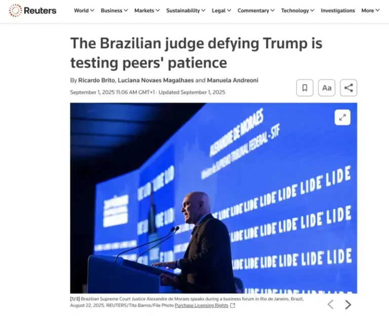 Matéria da Reuters sobre Moraes. Foto: reprodução