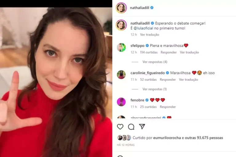 A atriz Nathalia Dill tirou uma foto usando vermelho e fazendo o “L” em 2022. Foto: Reprodução