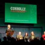 Catherine Connolly no lançamento da campanha. Fonte: Connolly para Presidente/X