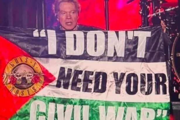 Durante show em Bogotá, Axl Rose ergueu a bandeira da Palestina e pediu o fim da guerra, em um gesto político marcante no aniversário de dois anos do conflito em Gaza.