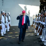 O presidente dos Estados Unidos, Donald Trump, durante comemoração do 250º aniversário da Marinha dos EUA, na Virginia. (Foto: Daniel Torok / White House)