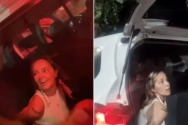 Momento em que a influenciadora Aline Bardy Dutra, a “esquerdogata”, é presa. Foto: Reprodução