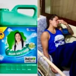 Índia Armelau ingeriu água sanitária por engano na casa dos pais, foi socorrida pelo marido e alerta sobre armazenamento seguro de produtos de limpeza.