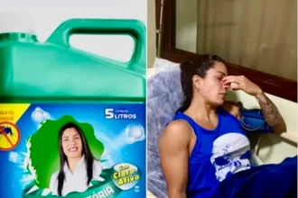 Índia Armelau ingeriu água sanitária por engano na casa dos pais, foi socorrida pelo marido e alerta sobre armazenamento seguro de produtos de limpeza.