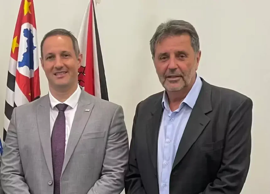 Guilherme Derrite, ex-secretário de Segurança Pública de SP, ao lado do delegado Osvaldo Nico Gonçalves, que assume o posto – Reprodução